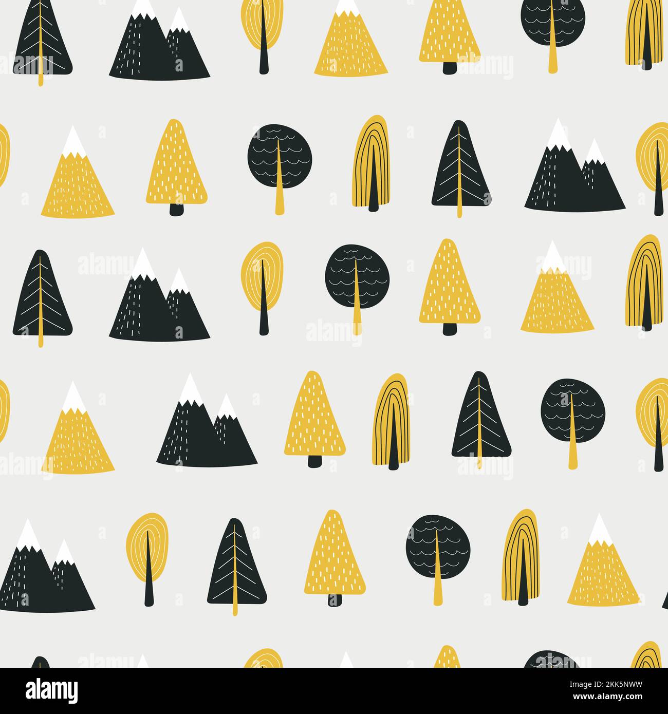 Vector seamless pattern with hand drawn doodle trees forest and ...