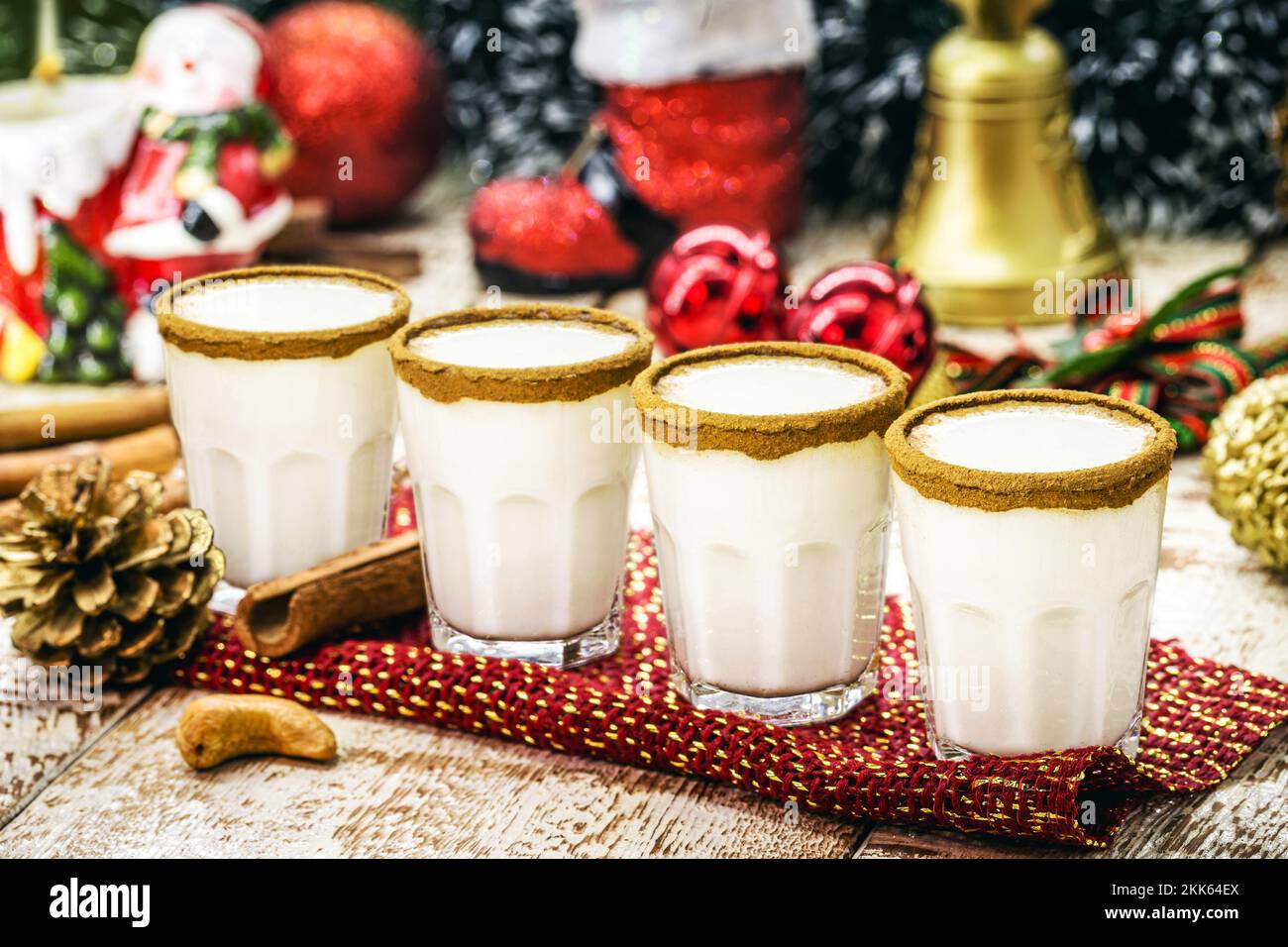 small doses of warm Christmas eggnog, based on eggs and rum liqueur