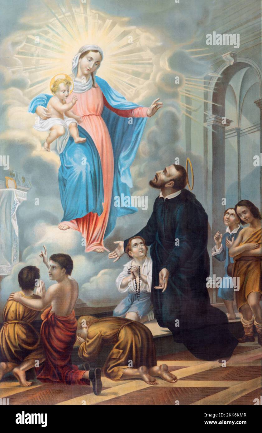 ENTREVES, ITALY - JUNY 12, 2022: The vision of Madonna to St. Jerome of Emiliani in the church Chiesa di Santa Margerita. Stock Photo