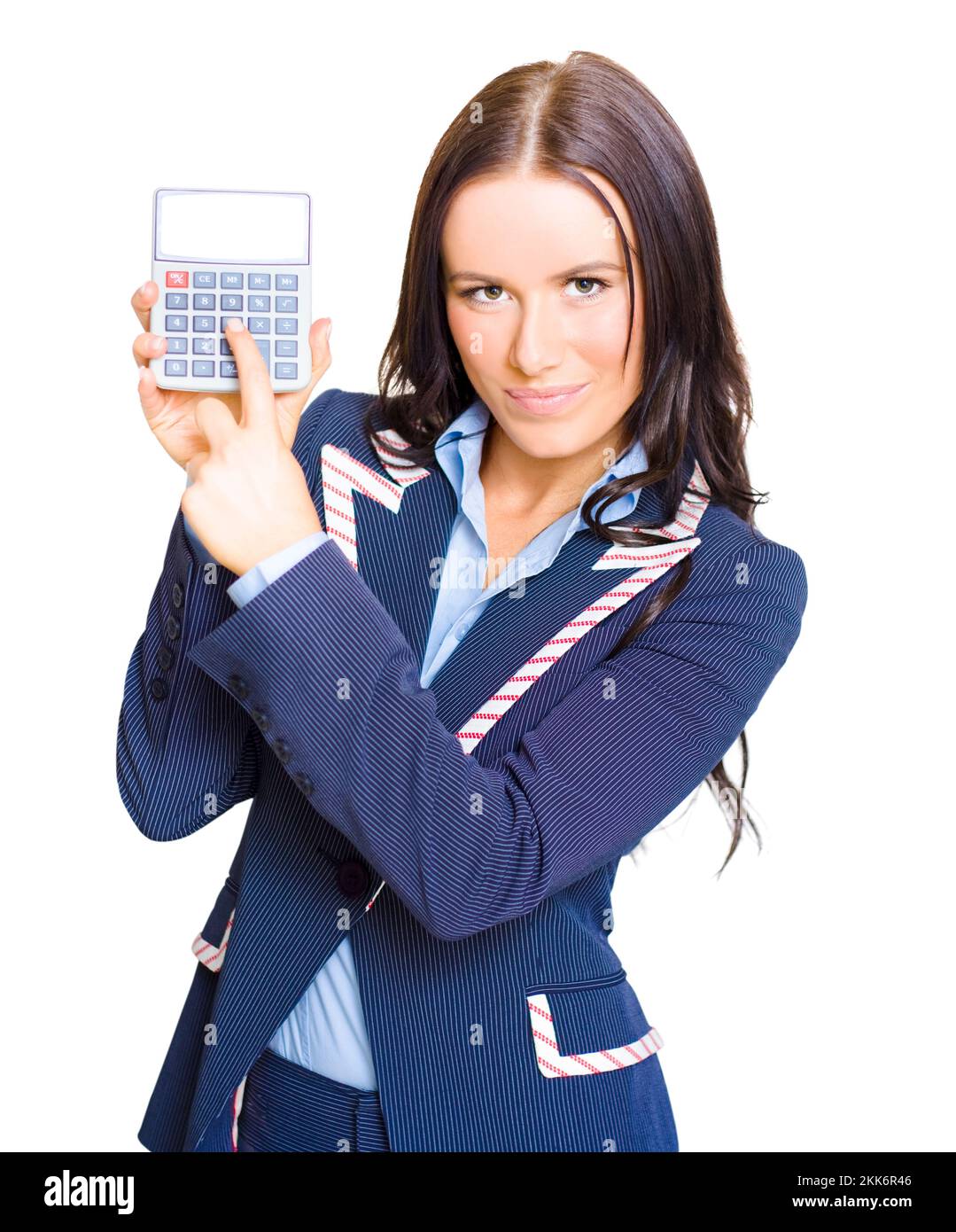 Isolated Portrait Of A Young Female Business Accountant Holding An Accounting