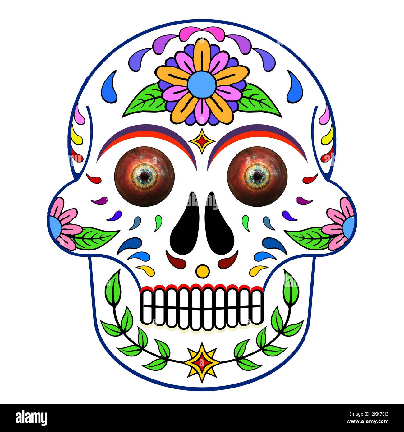 Day of The Dead colorful Skull with floral ornament Stock Photo - Alamy