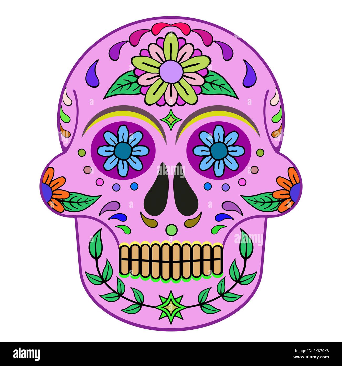 Day of The Dead colorful Skull with floral ornament Stock Photo - Alamy