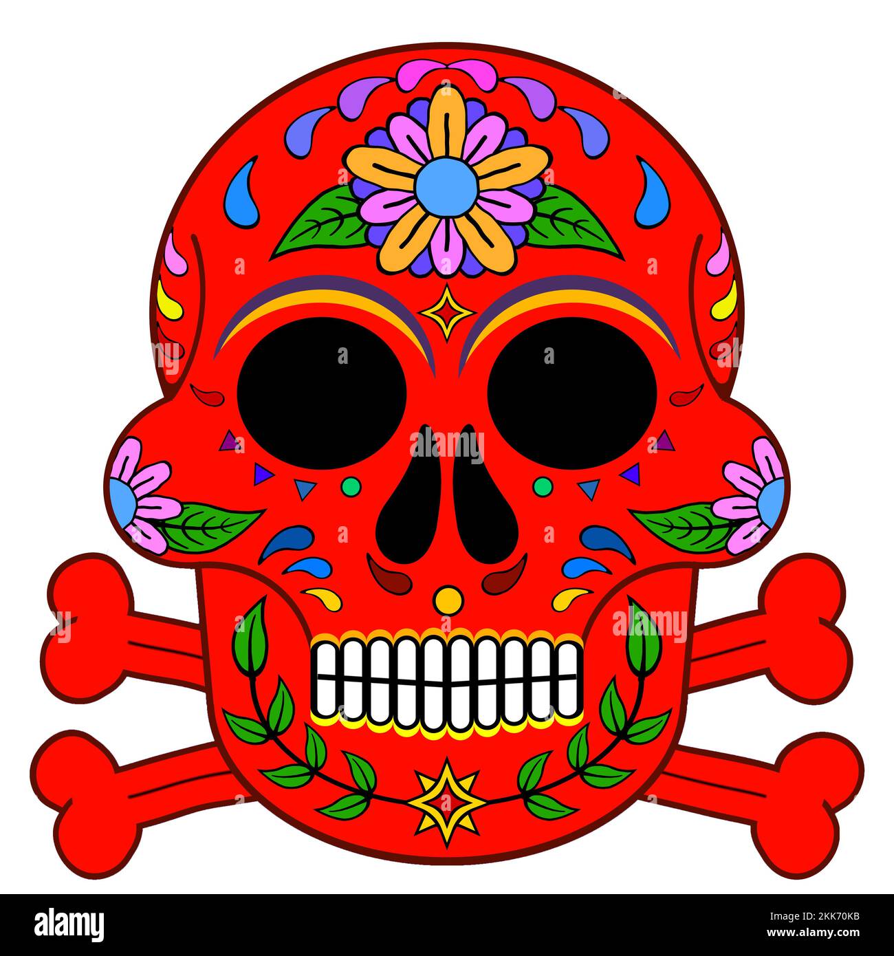 Day of The Dead colorful Skull with floral ornament Stock Photo - Alamy