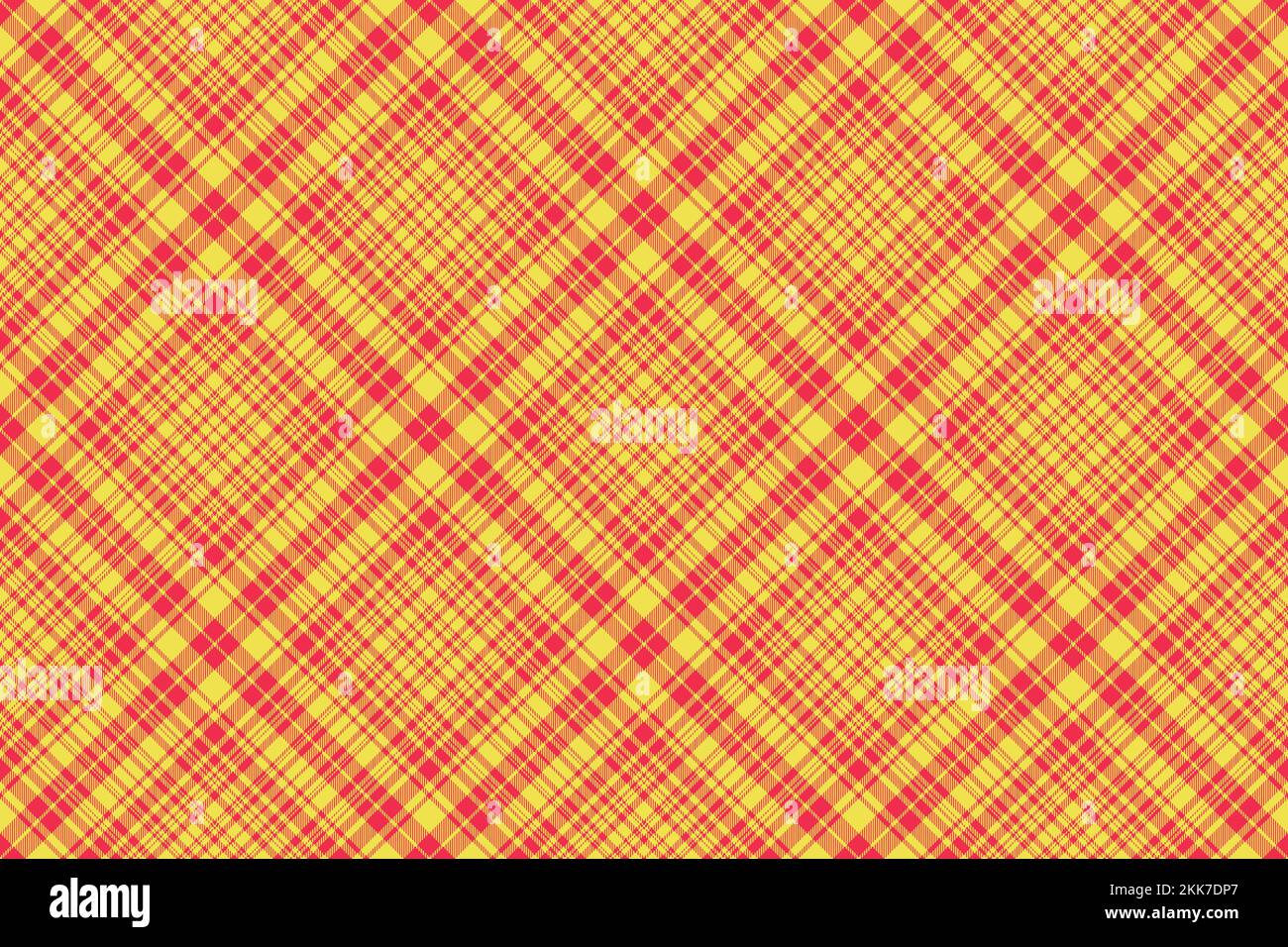 Pattern background tartan. Fabric check textile. Seamless texture vector plaid in yellow and red colors. Stock Vector