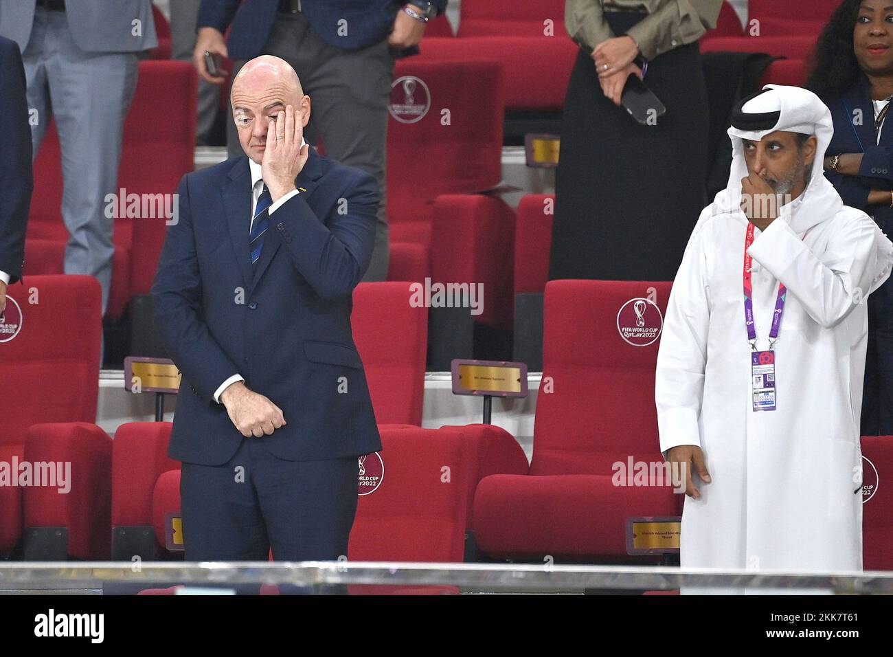 Doha, Katar. 25th Nov, 2022. FIFA President Gianni INFANTINO in the stands. Game 19, Group A Netherlands (NED) - Ecuador (ECU) on 25.11.2022, Khalifa International Stadium. Soccer World Cup 20122 in Qatar from 20.11. - 18.12.2022 Credit: dpa/Alamy Live News Stock Photo