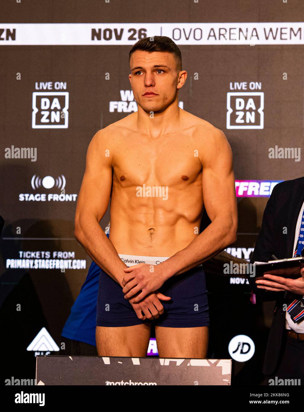 LONDON, UNITED KINGDOM. 25th Nov, 2022. George Liddard during Whyte vs Franklin and Undercards Public Weigh-In at The Drum Wembley on Friday, November 25, 2022 in LONDON (Editorial use only, license required for commercial use. No use in betting, games or a single club/league/player publications.) Credit: Taka G Wu/Alamy Live News Stock Photo