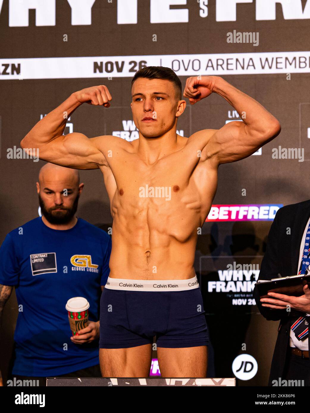 LONDON, UNITED KINGDOM. 25th Nov, 2022. George Liddard during Whyte vs Franklin and Undercards Public Weigh-In at The Drum Wembley on Friday, November 25, 2022 in LONDON (Editorial use only, license required for commercial use. No use in betting, games or a single club/league/player publications.) Credit: Taka G Wu/Alamy Live News Stock Photo