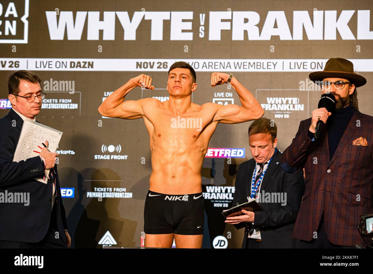 LONDON, UNITED KINGDOM. 25th Nov, 2022. Pat McCormack during Whyte vs Franklin and Undercards Public Weigh-In at The Drum Wembley on Friday, November 25, 2022 in LONDON (Editorial use only, license required for commercial use. No use in betting, games or a single club/league/player publications.) Credit: Taka G Wu/Alamy Live News Stock Photo