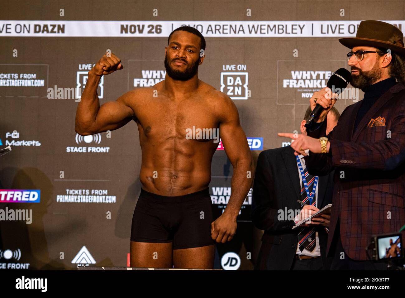 LONDON, UNITED KINGDOM. 25th Nov, 2022. Cheavon Clarke during Whyte vs Franklin and Undercards Public Weigh-In at The Drum Wembley on Friday, November 25, 2022 in LONDON (Editorial use only, license required for commercial use. No use in betting, games or a single club/league/player publications.) Credit: Taka G Wu/Alamy Live News Stock Photo