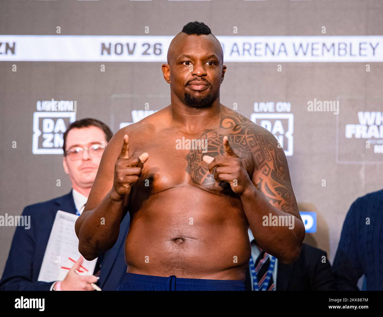 LONDON, UNITED KINGDOM. 25th Nov, 2022. Dillian Whyte during Whyte vs Franklin and Undercards Public Weigh-In at The Drum Wembley on Friday, November 25, 2022 in LONDON (Editorial use only, license required for commercial use. No use in betting, games or a single club/league/player publications.) Credit: Taka G Wu/Alamy Live News Stock Photo