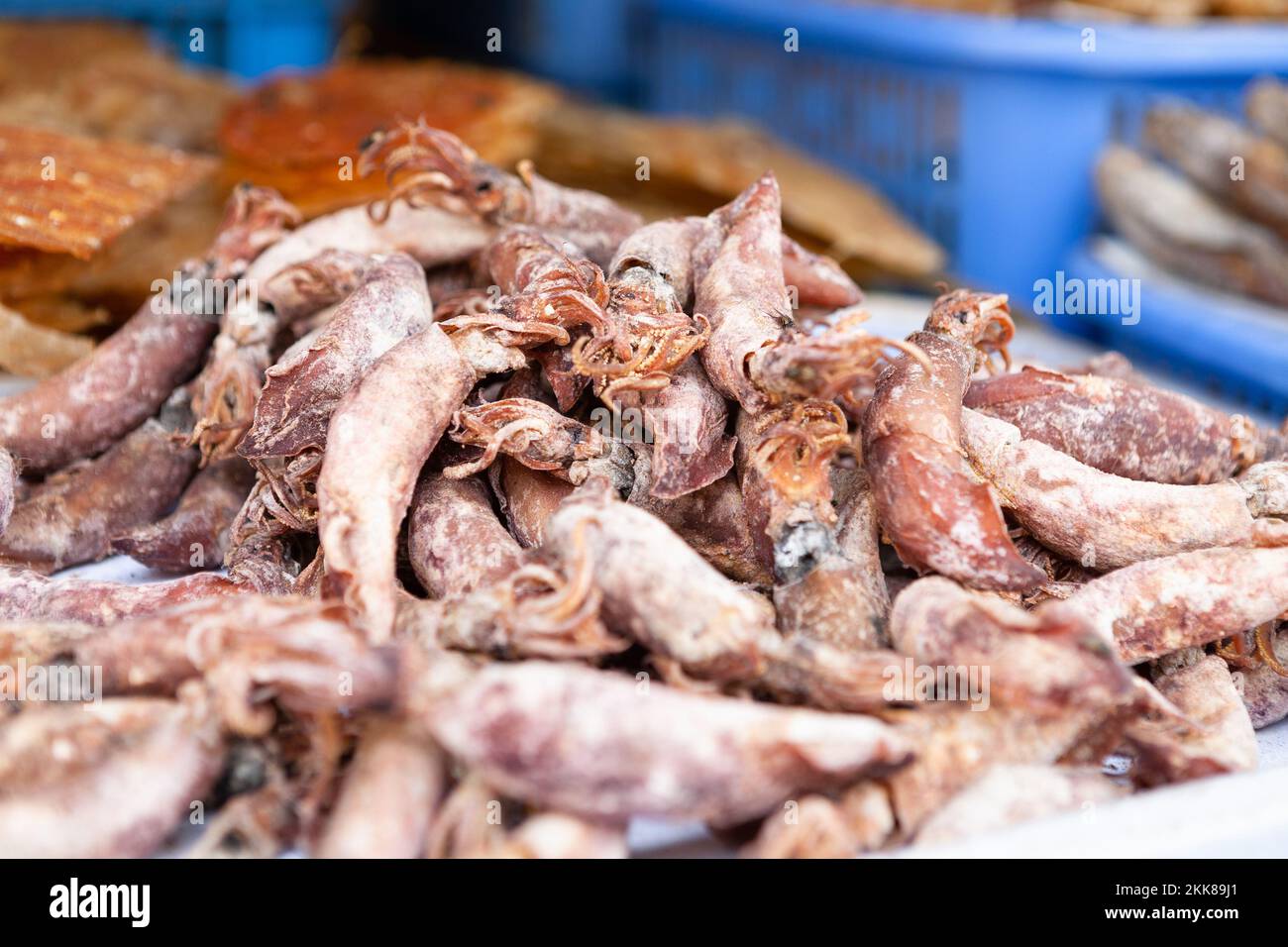Mini Squids on food market Stock Photo