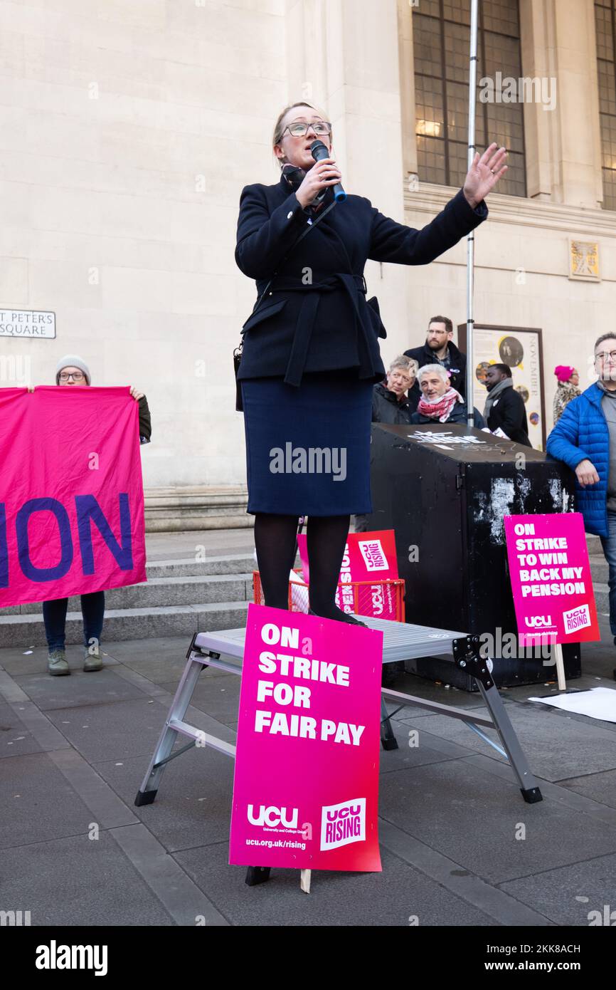 Rebecca long bailey addresses crowd on friday the 25th of november