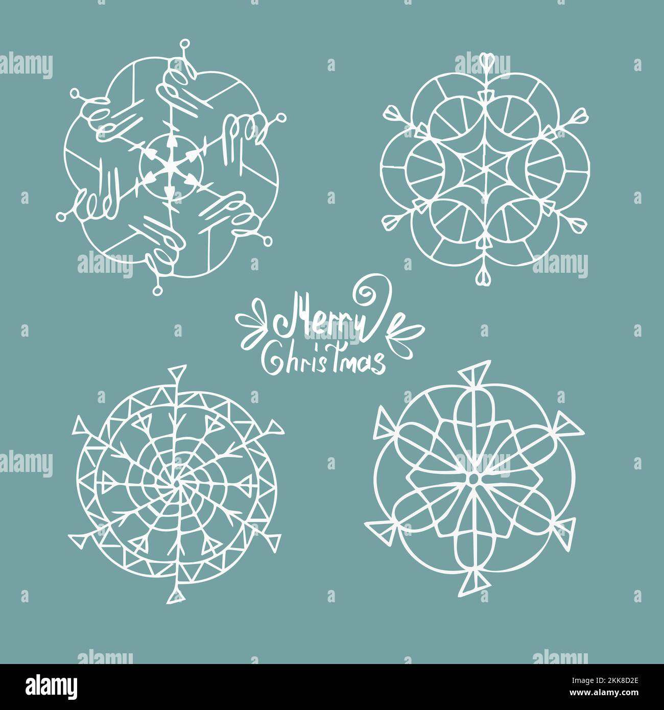 Snowflake Postcard Design Set of white snowflakes for Christmas and New Year design. For postcard ...