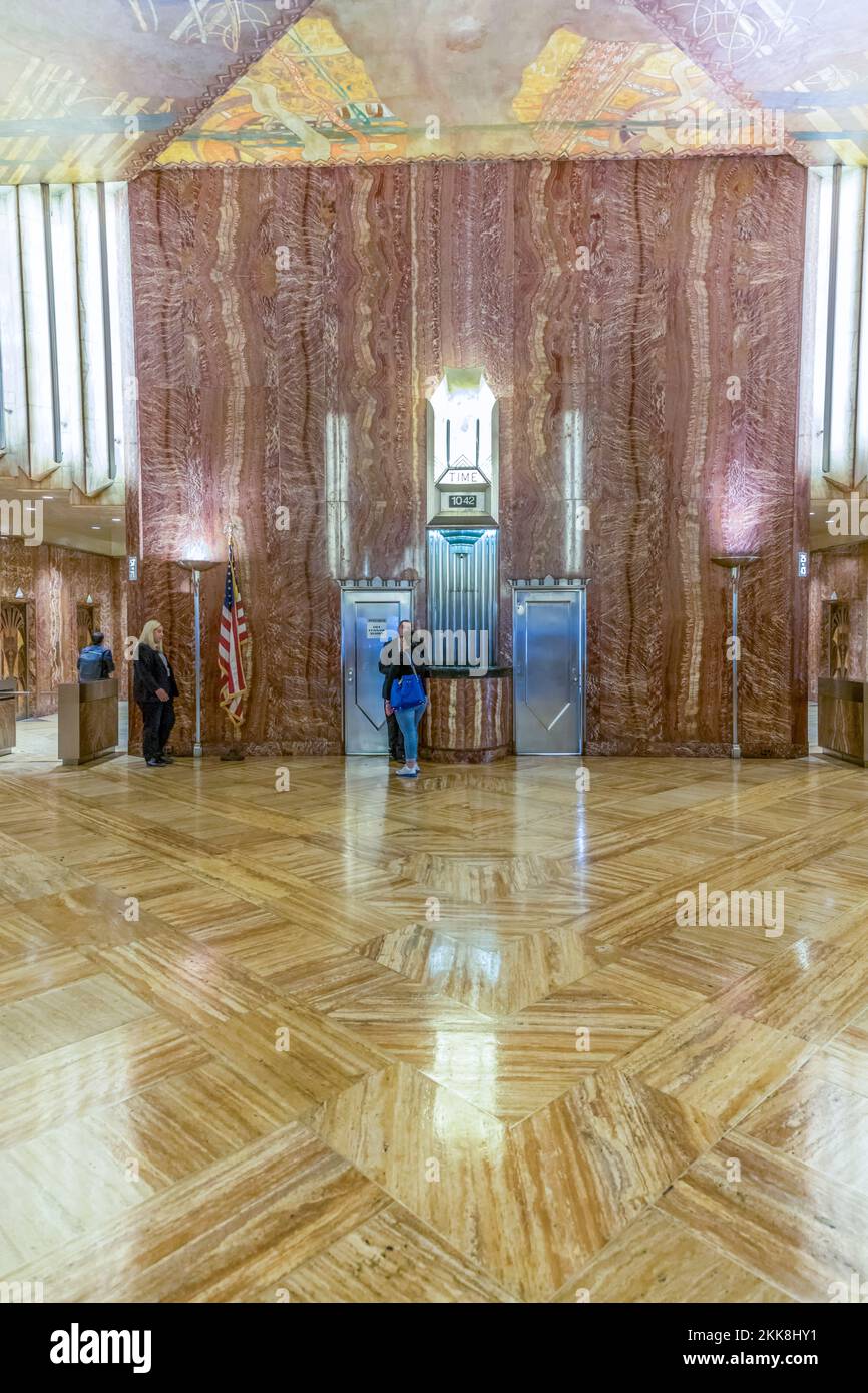 New York, USA - October 6, 2017:  interior of the lobby of Chrysler building in New York. The building  is 1,046 feet (318.9 m) high and was for one y Stock Photo
