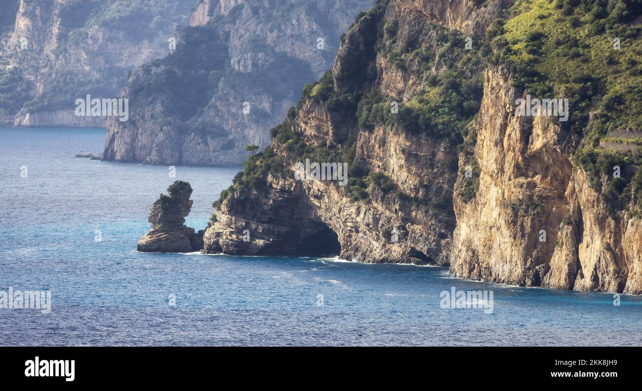 Rocky Cliffs and Mountain Landscape by the Tyrrhenian Sea. Amalfi Coast ...