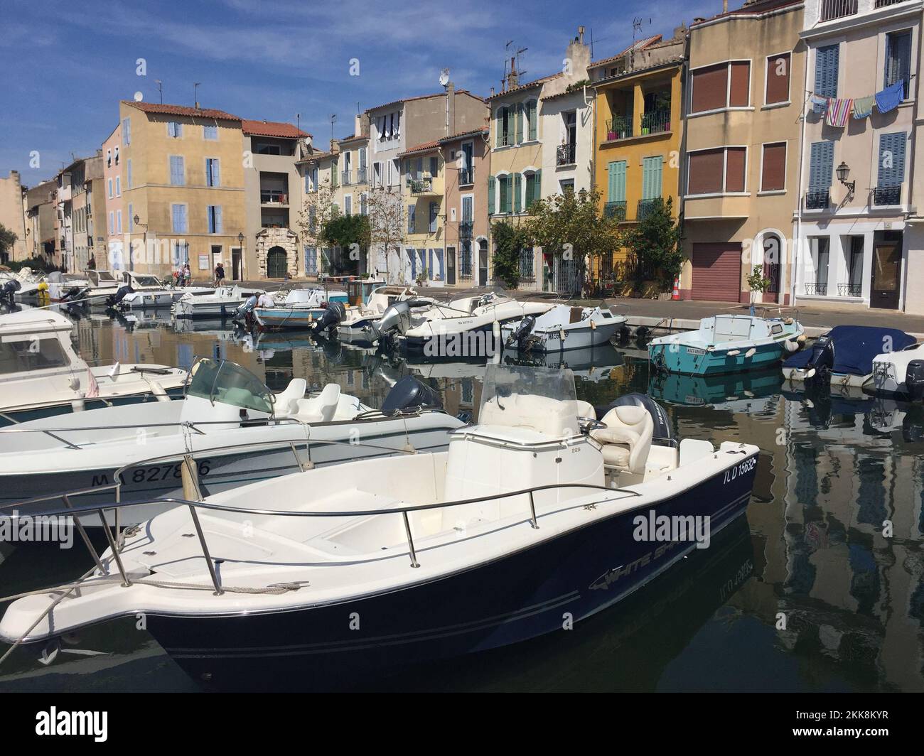 Chateauneuf les Martigues, France August 15, 2017 ships anchor in old harbor of Martigues at Chateauneuf les Martigues, France August 15, 2017 ships anchor in old harbor of Martigues at