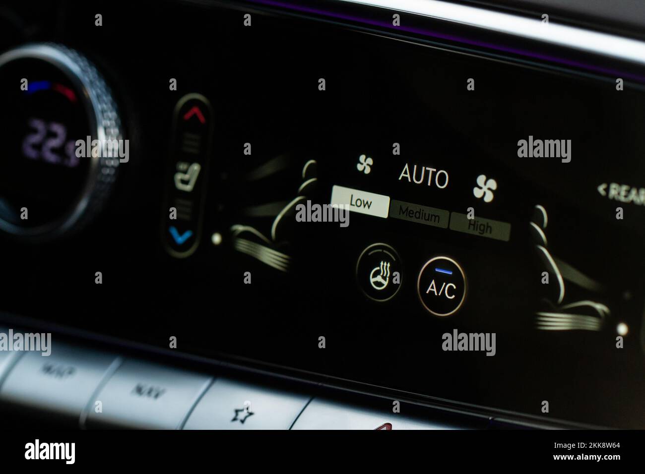 Digital control panel car air conditioner dashboard. Modern car