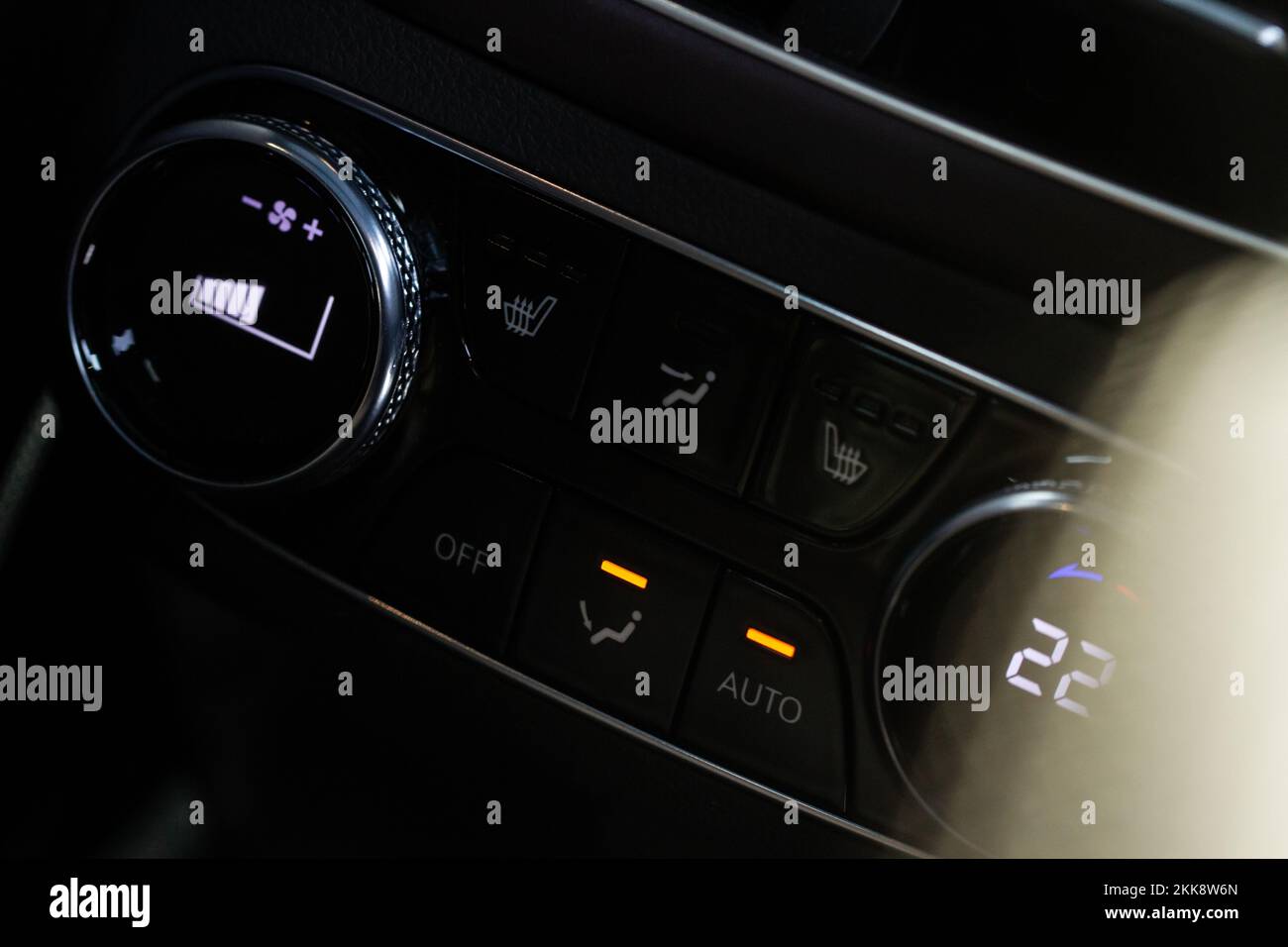 Car climate control button. Modern car heating control panel Stock