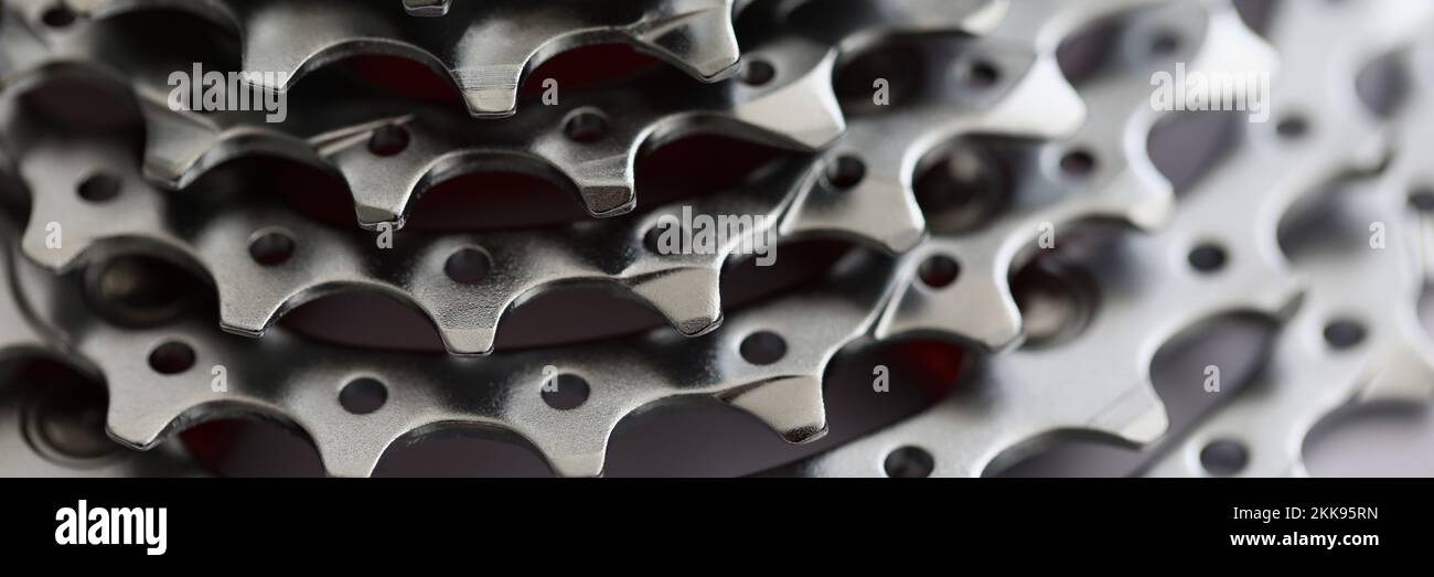 Bicycle roller chain, part of vehicle that transfer power from pedals to drive Stock Photo