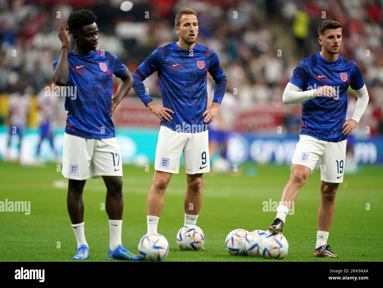 Left to right, England's Bukayo Saka, Harry Kane and Mason Mount ...