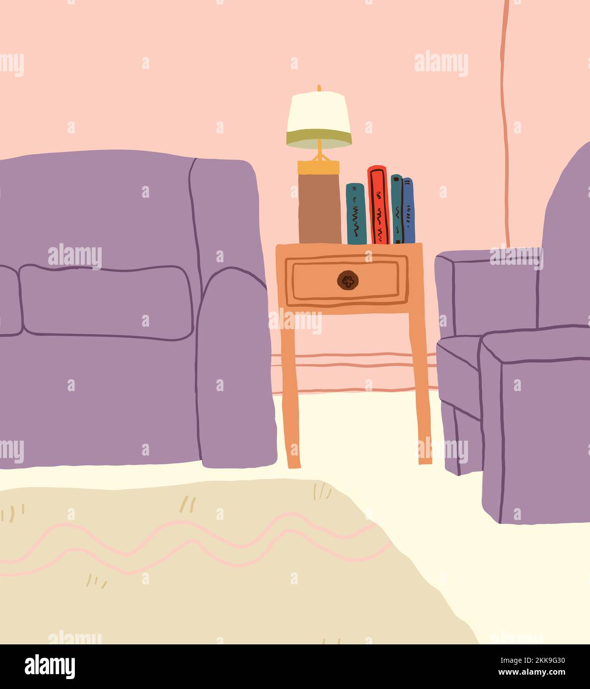 Home interior scene. Cozy living room interior in cartoon vector style