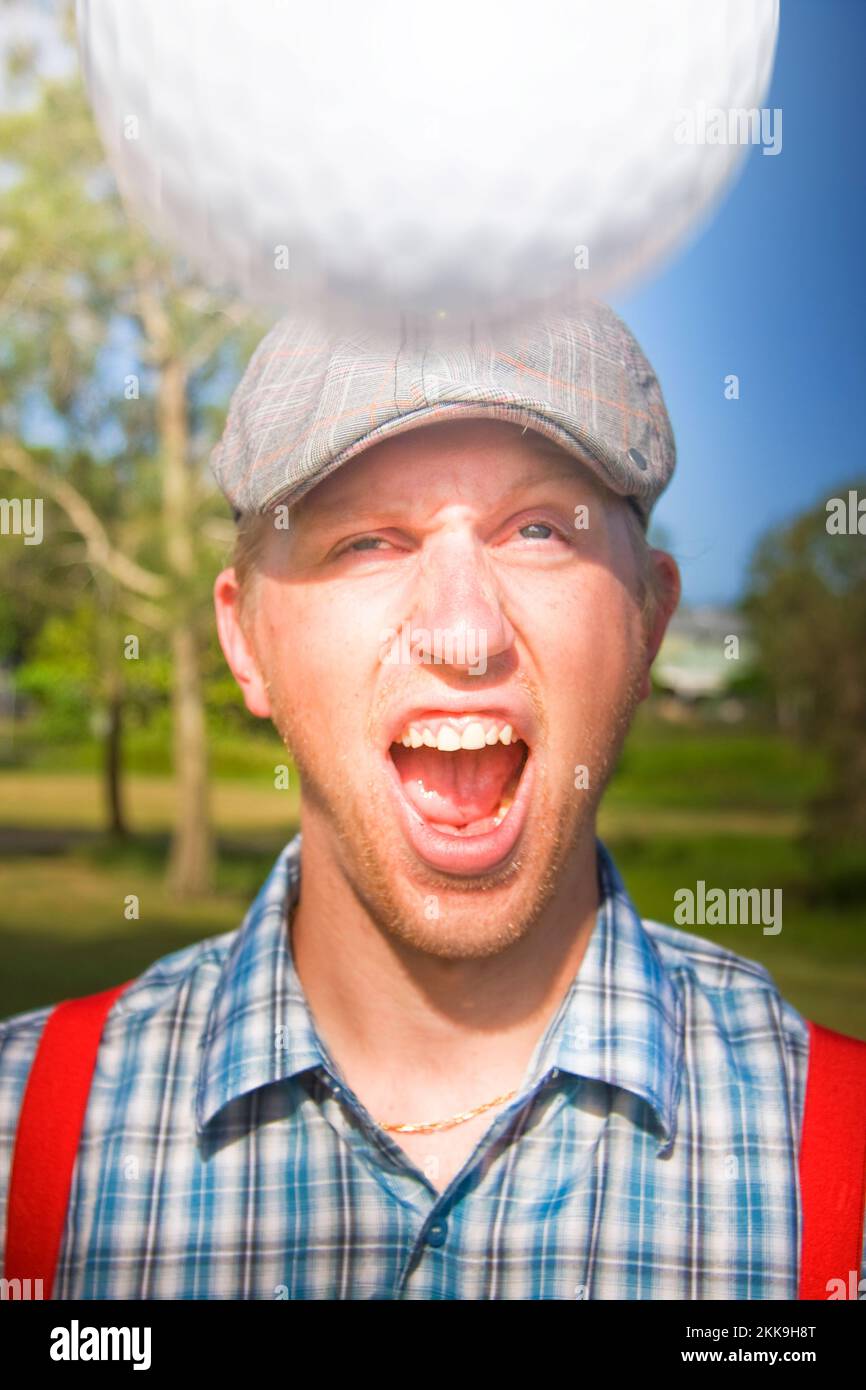 Moving Golf Ball Flies Directly Towards The Face Of A Scared Golfer