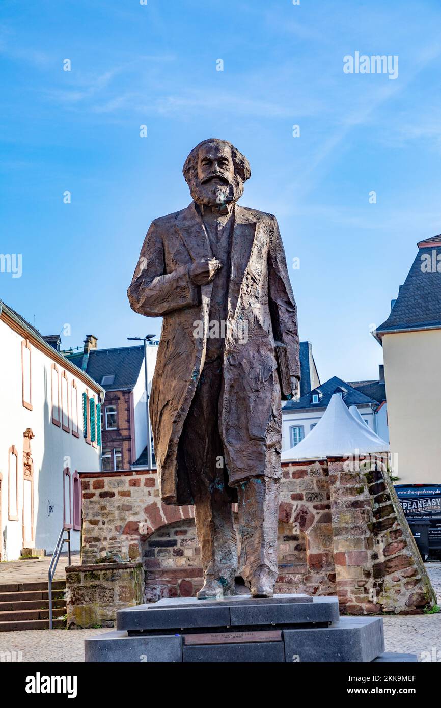 Trier, Germany - November 7, 2020: statue of philosopher Karl Marx and kommunist founder in Trier in Germany. Stock Photo