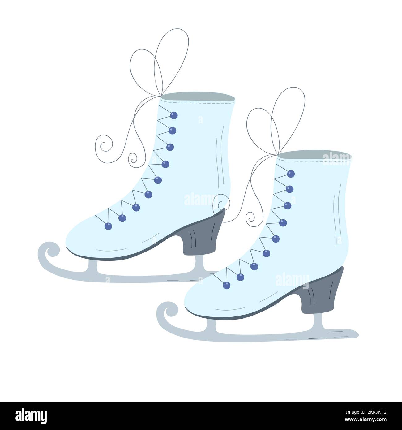 Ice skates cartoon flat style doodle vector illustration, winter leisure or sport activity, shoes for healthy life style and hobby, skating equipment Stock Vector