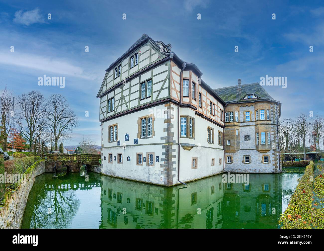Bad Driburg, Germany - December 21, 2020: Heerse moated castle from the ...