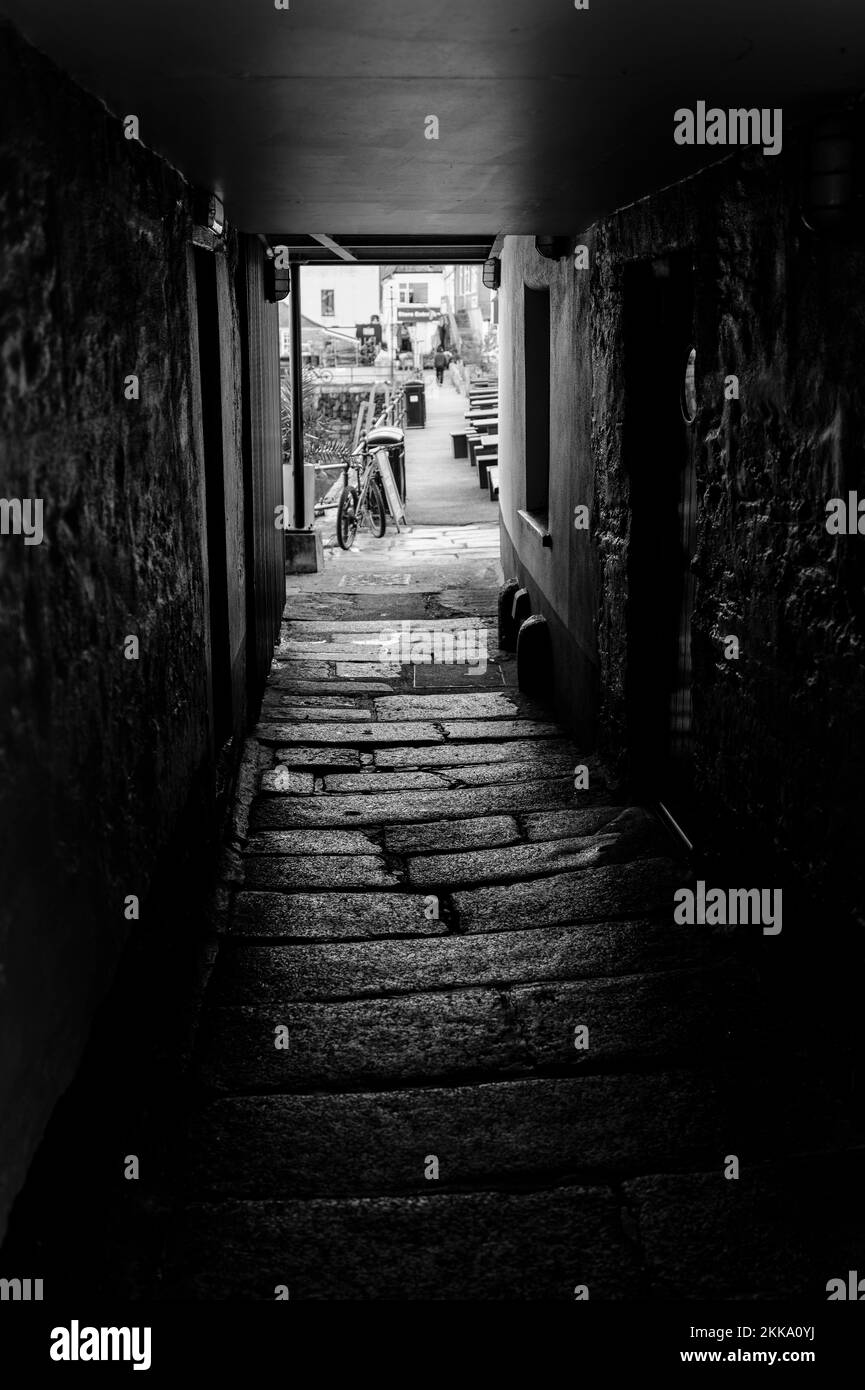 Falmouth alley ways and steps.  Exploring the lanes of Falmouth town. Street photography Stock Photo