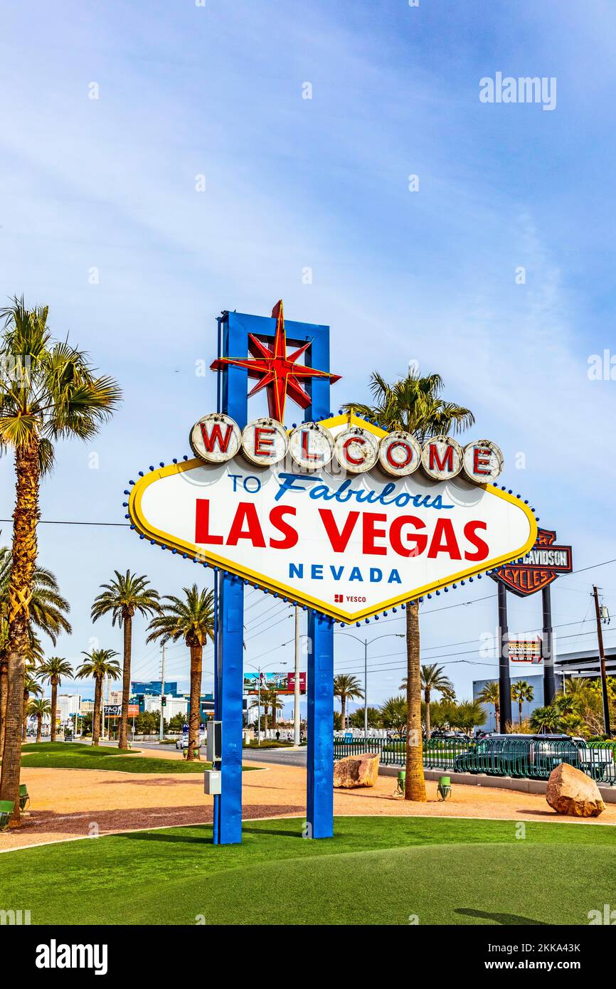 Las Vegas, USA - MAR 11, 2019: famous Las Vegas sign at city entrance, detail at daytime. Stock Photo