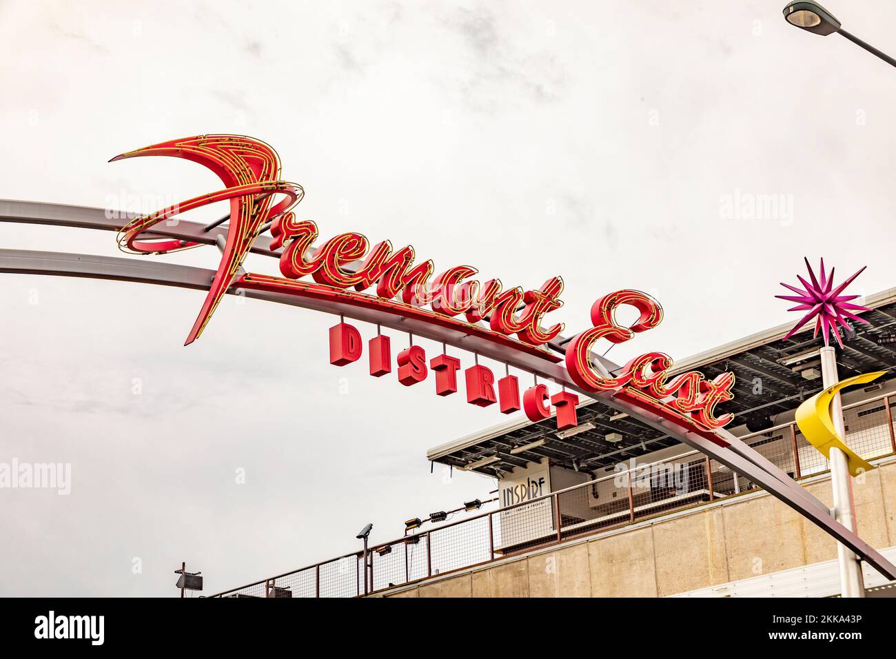 Las Vegas,  USA - March 10, 2019: entrance of fremont east with lots of old historic neon signs at the original old part  in Las Vegas. Stock Photo