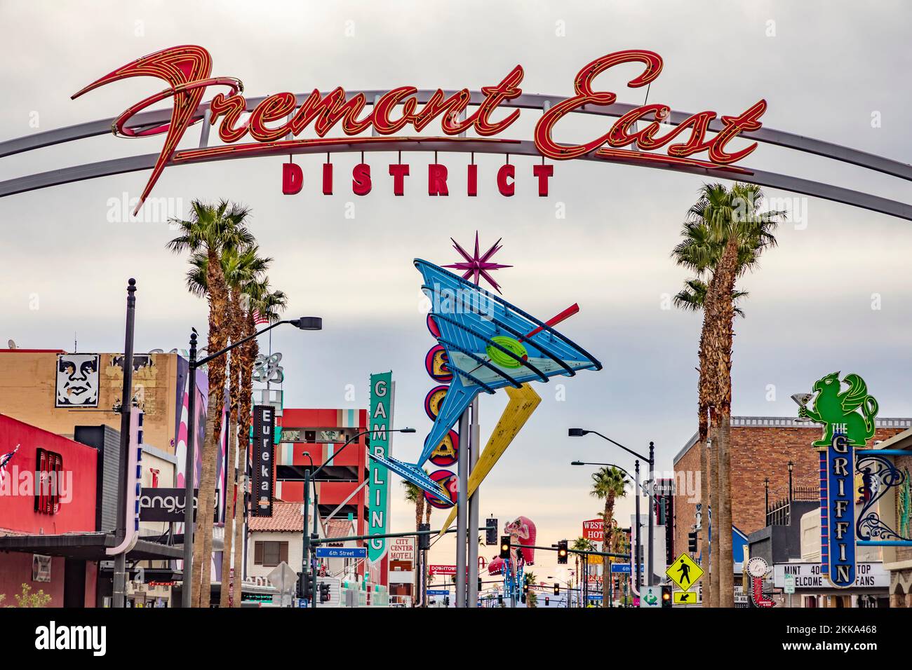 Las Vegas,  USA - March 10, 2019: entrance of fremont east with lots of old historic neon signs at the original old part  in Las Vegas. Stock Photo
