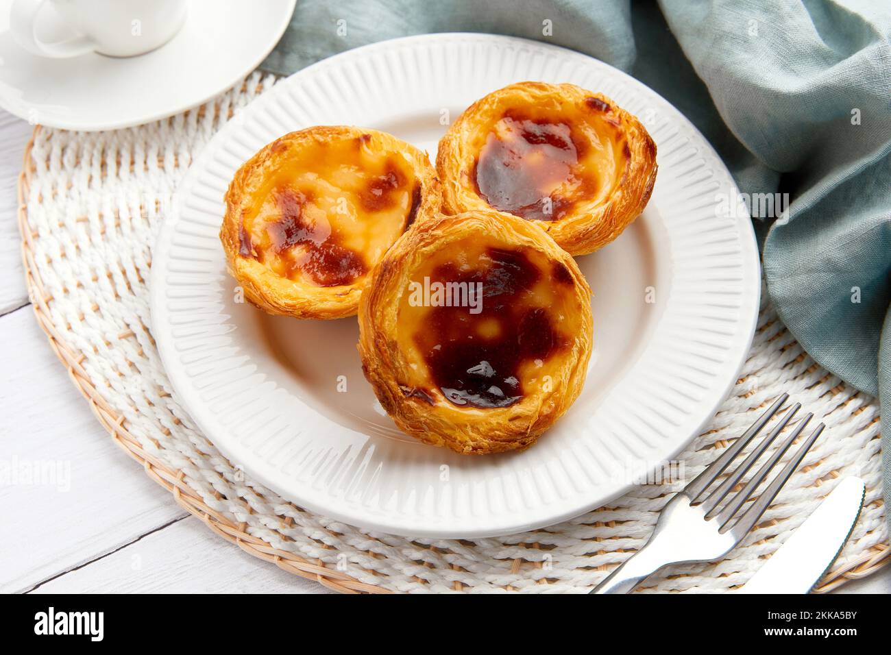Traditional Portuguese egg tart dessert Pasteis Pastel de nata or