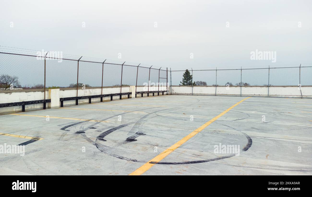 An empty parkade shows signs of stunting Stock Photo