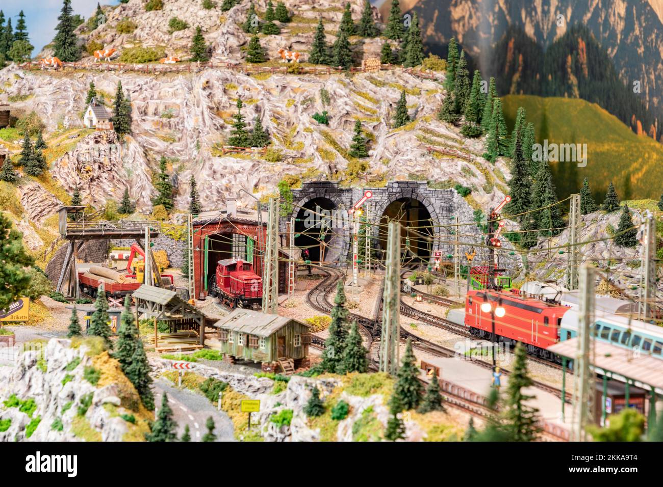 Frankfurt, Germany - January 27, 2020: detail of model railway with ...