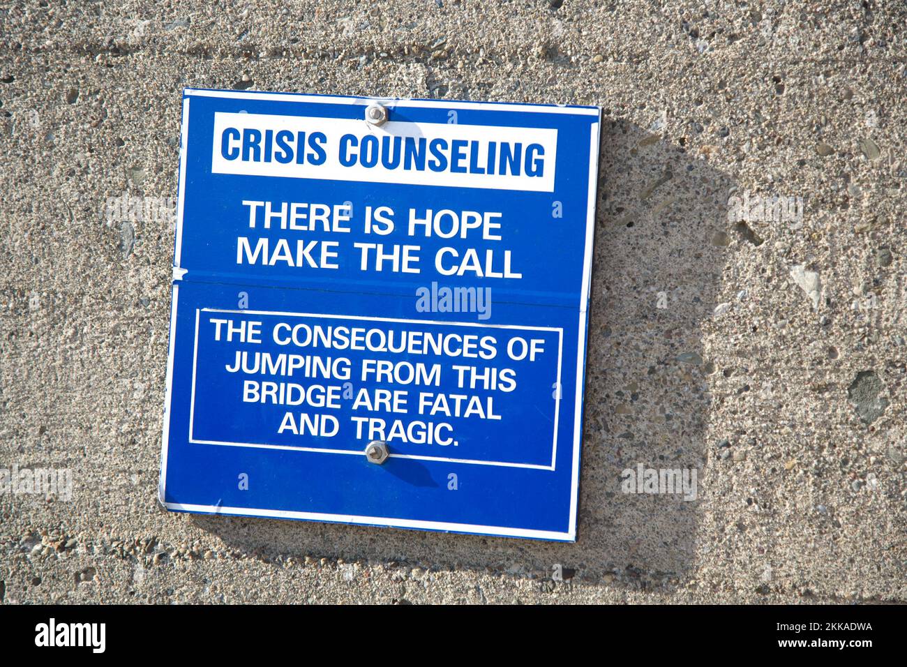 San Francisco, USA - July 23, 2008: sign at the golden gate bridge to protect people of suicide - There is Hope - Make the Call Stock Photo