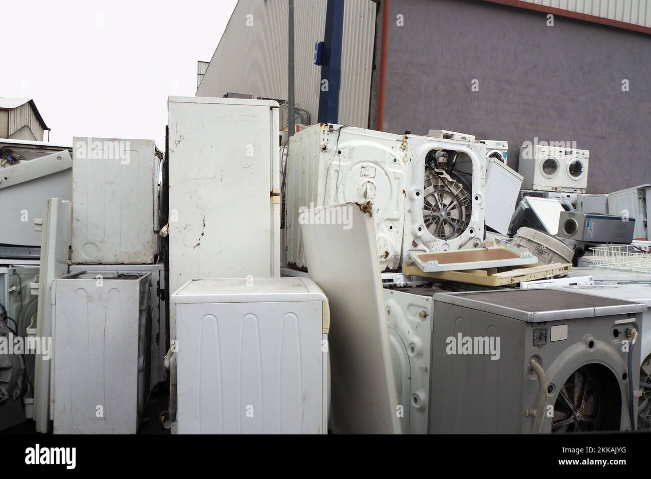 Scrap white goods in the junkyard Stock Photo Alamy