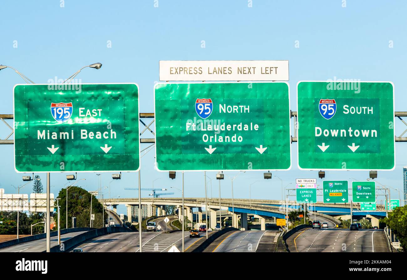 Miami, USA August 27, 2014 Driving the Miami Highway from the