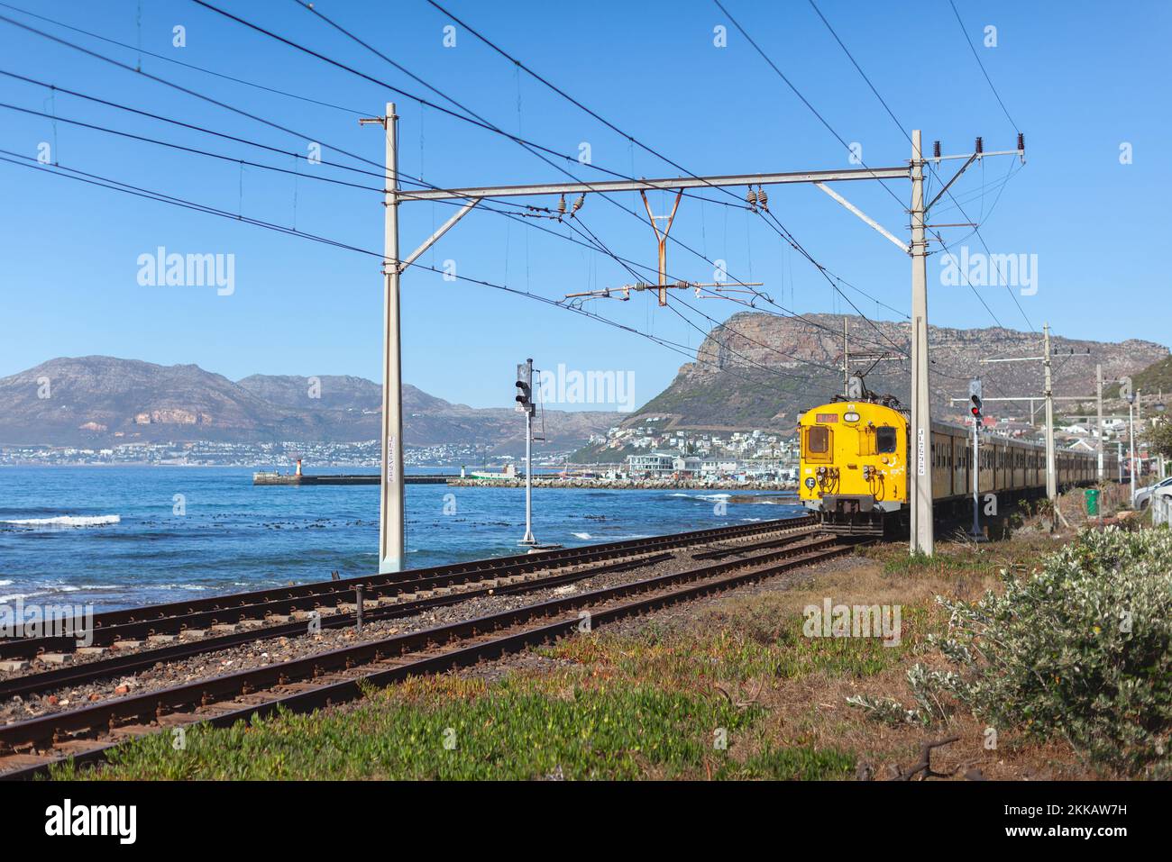 Train with beautiful view on Railway in Cape Town South Africa Stock ...