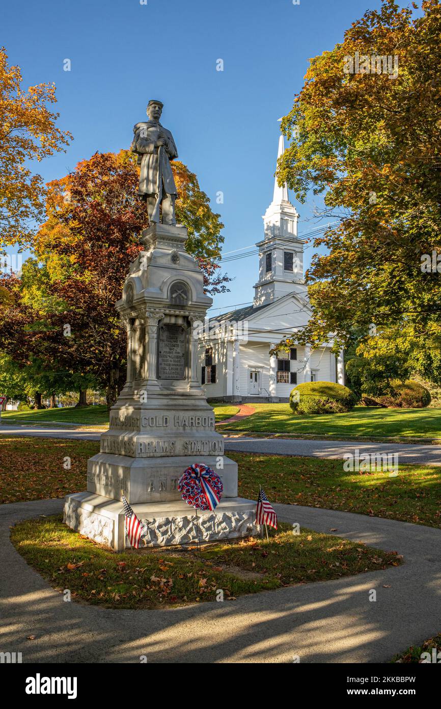 A Civil War monument on the Town Common in Hardwick, MA Stock Photo