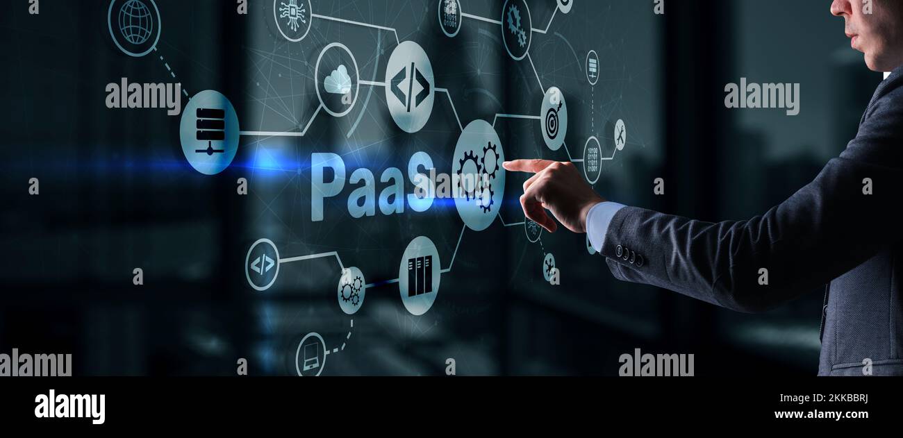 Platform as a Service. PaaS concept on virtual screen. Stock Photo