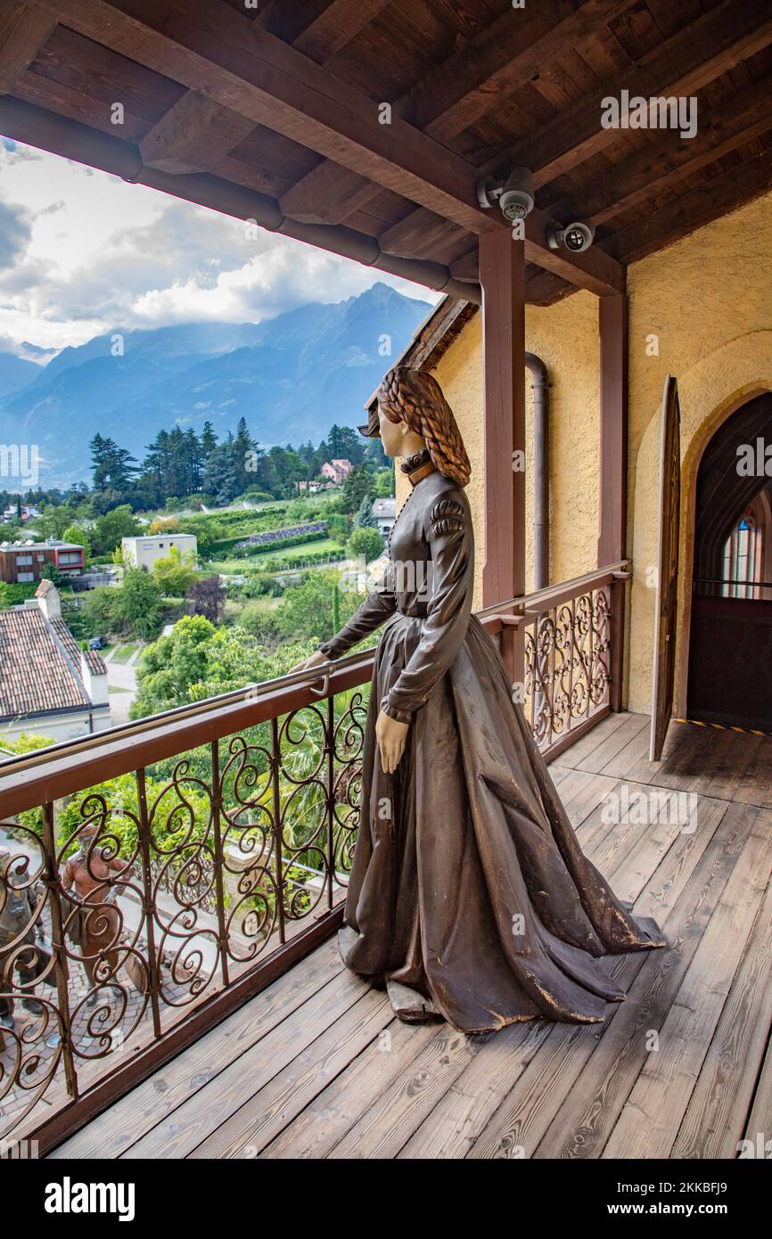 Meran, Province Bolzano/Italy - August 5, 2019: statue of Sissi in the Touriseum located in castle Trauttmansdorff, South Tyrol, Italy. Stock Photo