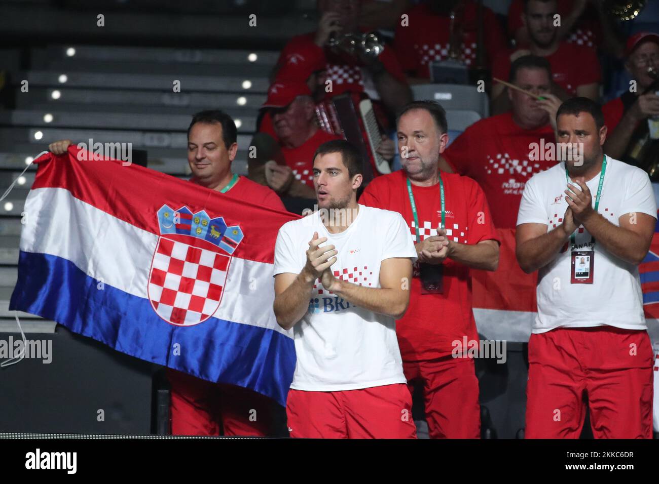 Fans of Croatia during the Davis Cup by Rakuten Finals 2022 match between Australia and Croatia at Palacio de los Deportes Jose Maria Martin Carpena in Malaga, Spain on November 25, 2022. Photo: Sanjin Strukic/PIXSELL Stock Photo