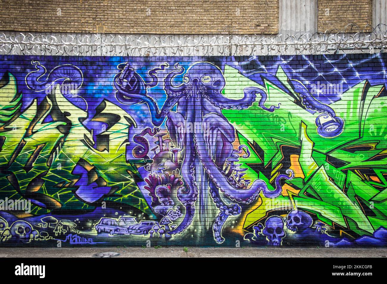 London, UK, July 2022, view of a mural in Grey Eagle Street Stock Photo