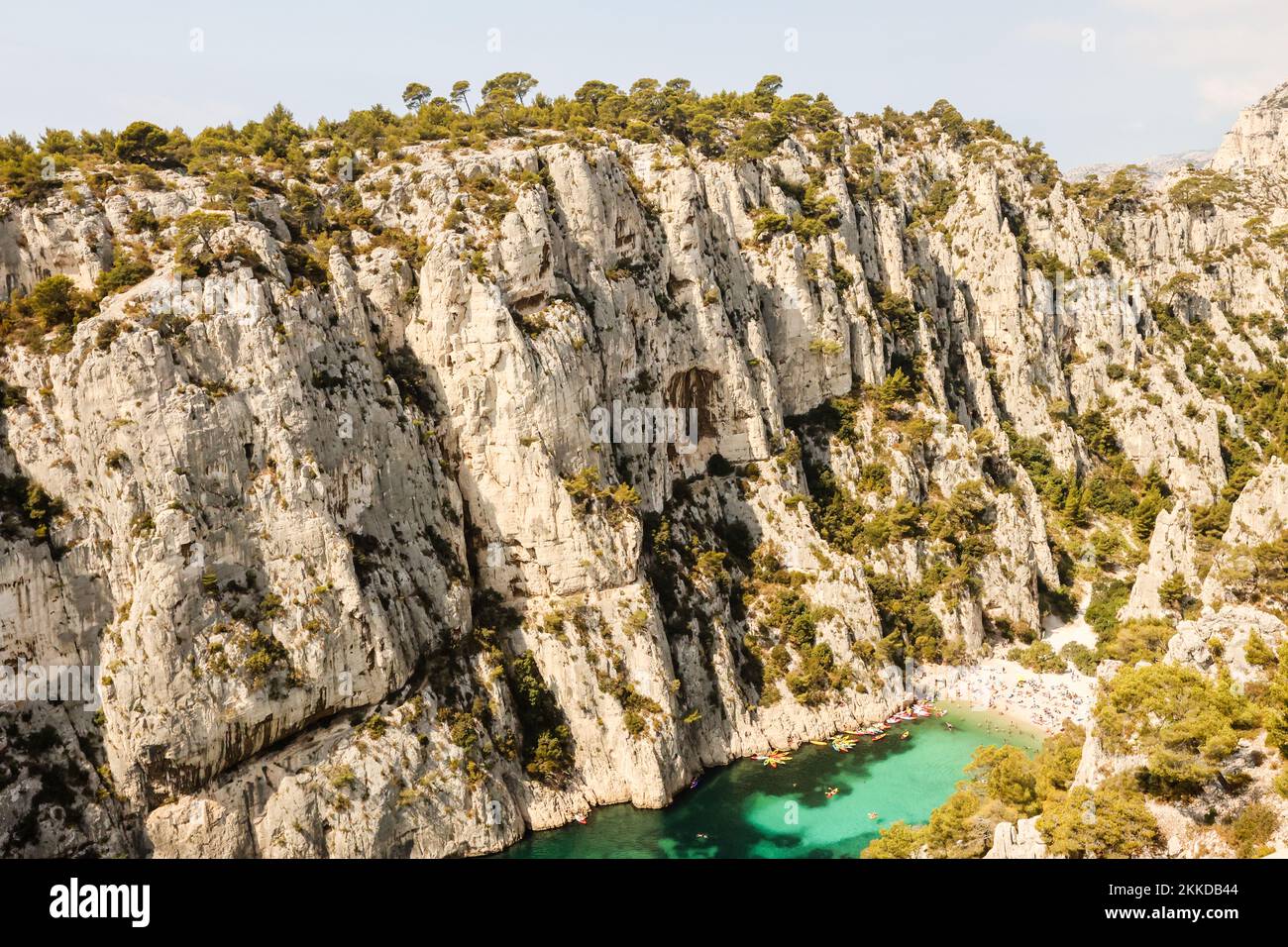 Hiking,view,views,above,Calanque D'En Vau,with, sandy,beach,tour boats ...