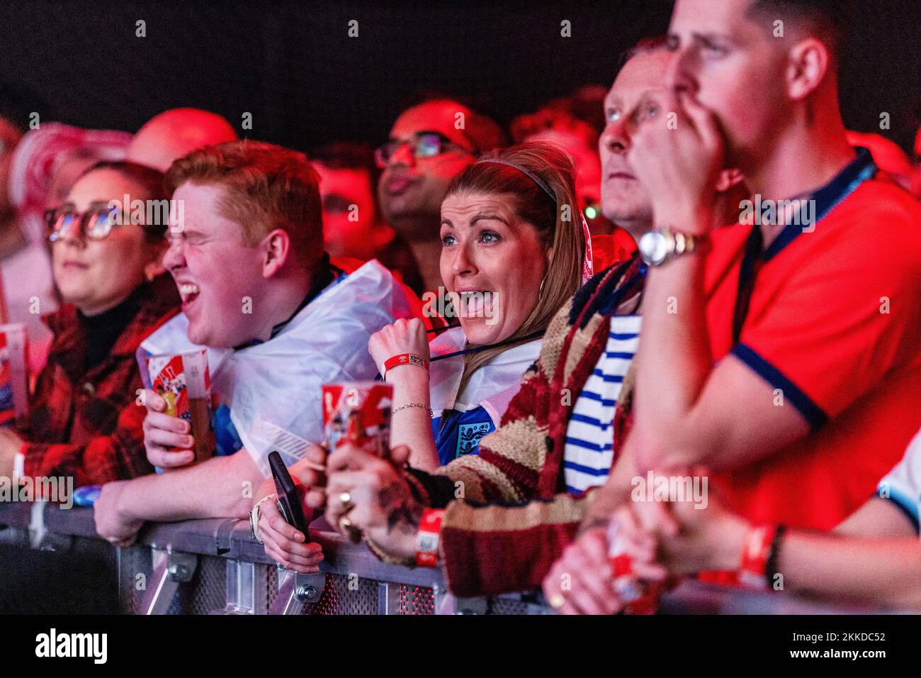 England fans react at the Budweiser Fan Festival London at during a screening of the