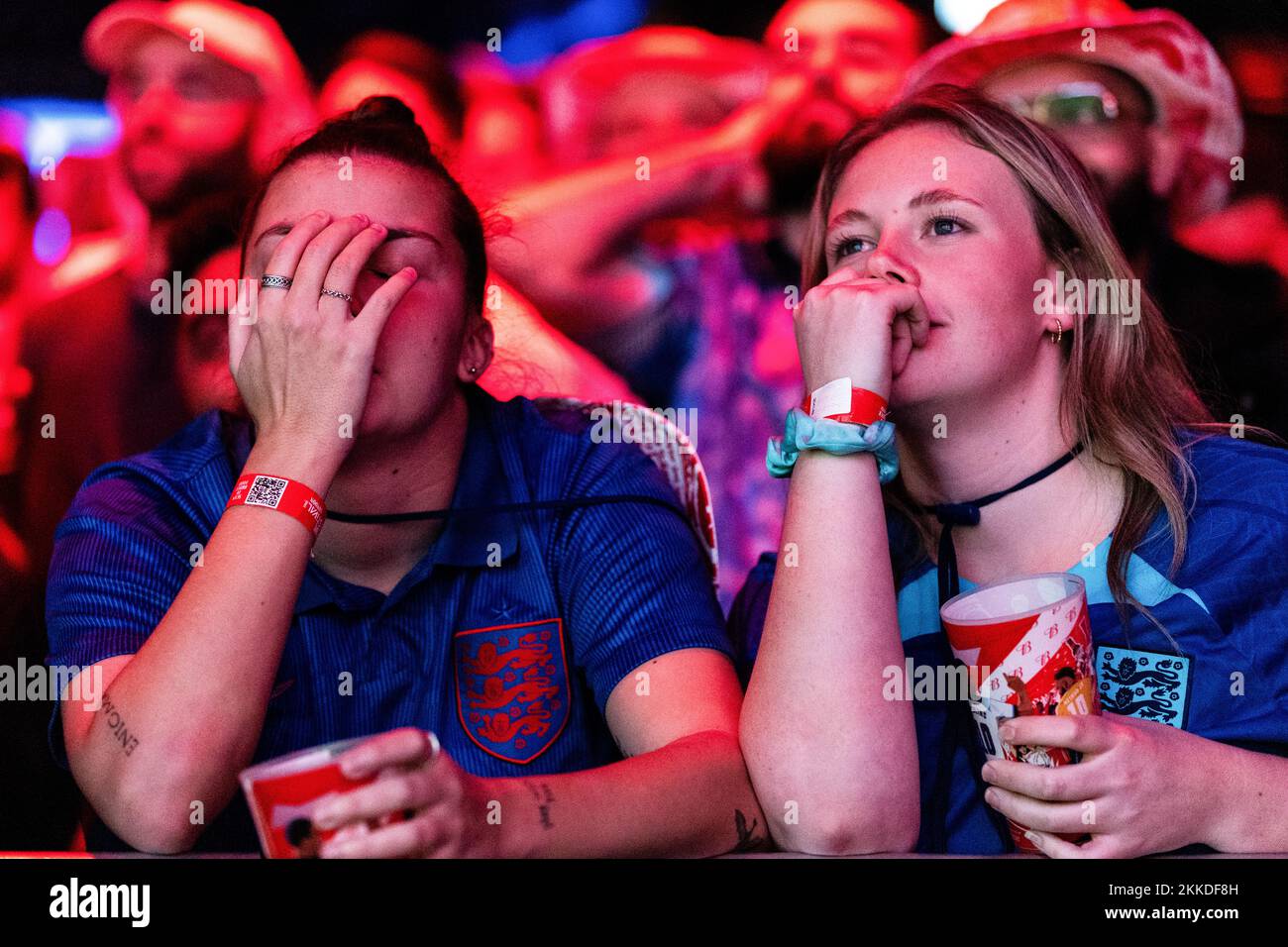 England fans react at the Budweiser Fan Festival London at during a screening of the