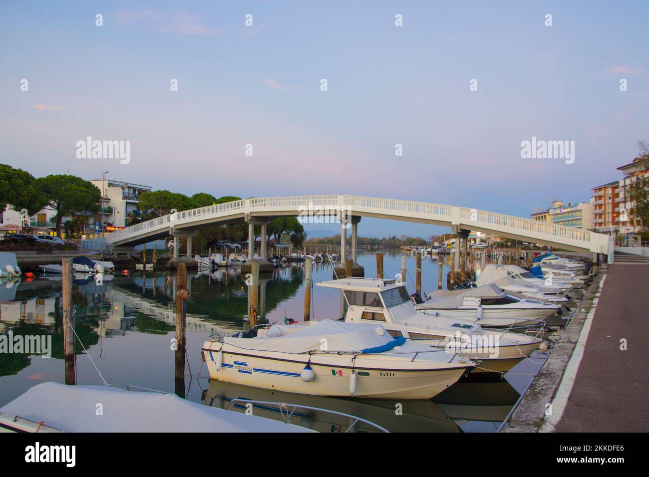 Grado, Italy overview of marina and bridge Ponte Egidio Bullesi Stock Photo