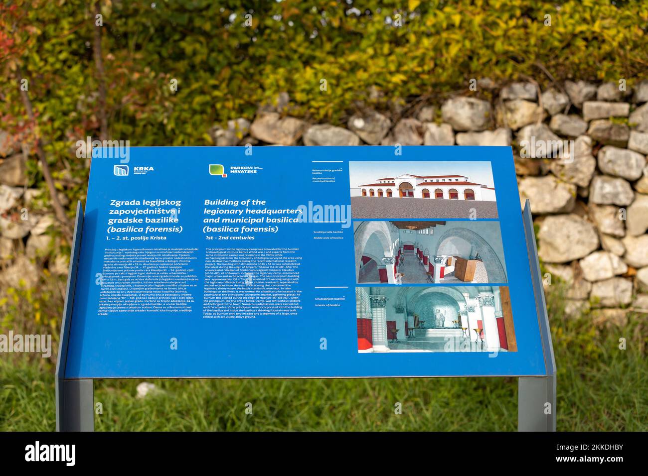 Informational tablet near Burnum Arch in KRKA national park in Croatia Stock Photo